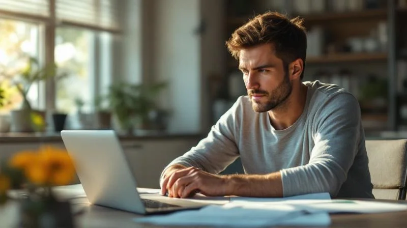 Frau berechnet Foerderbetraege am Schreibtisch in einer Trierer Wohnung